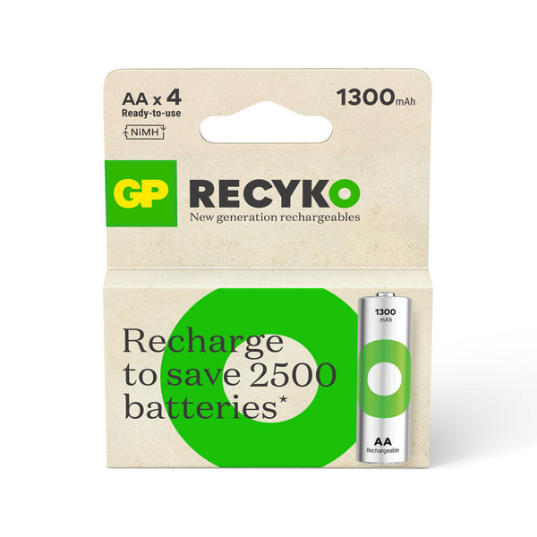 Front view of 4 pieces of GP Recyko AA Batteries in a pack - GP Batteries Malaysia 