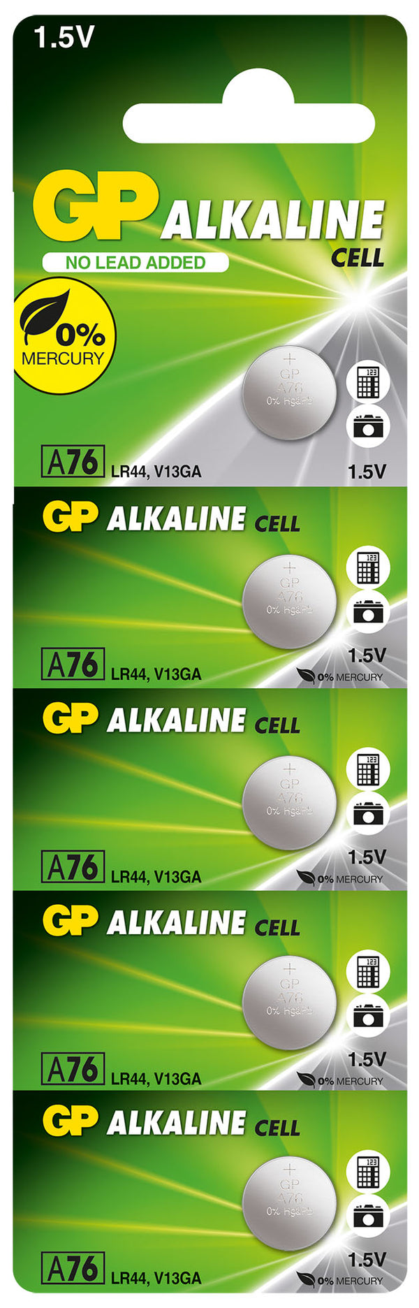 GP Alkaline Button Cell A76F Mercury Free