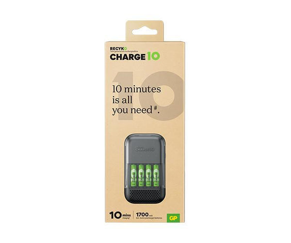 Pengecas Recyko Charge 10 Ultra-Fast dengan 4 x Bateri NiMH AA 1700mAh